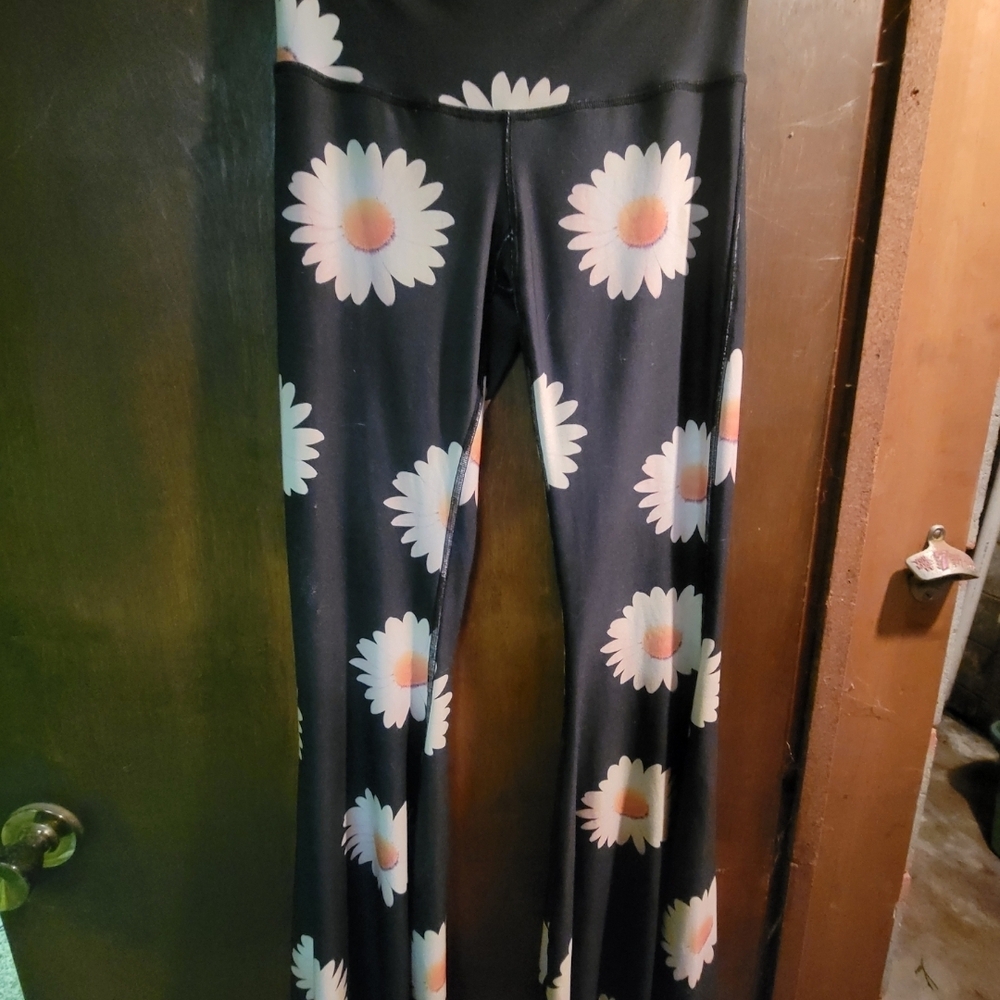 Black Flared Pants with Daisy Print